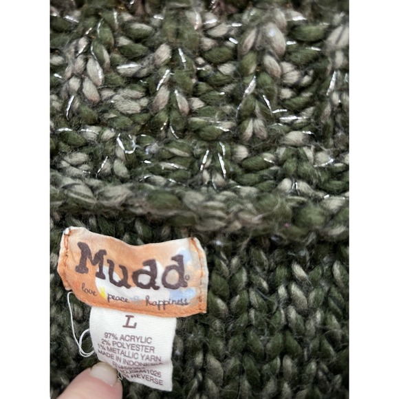 Mudd Open Knit Sweater Juniors Large Short Sleeve Green Shimmer Cowl Neck Y2K - Picture 3 of 16